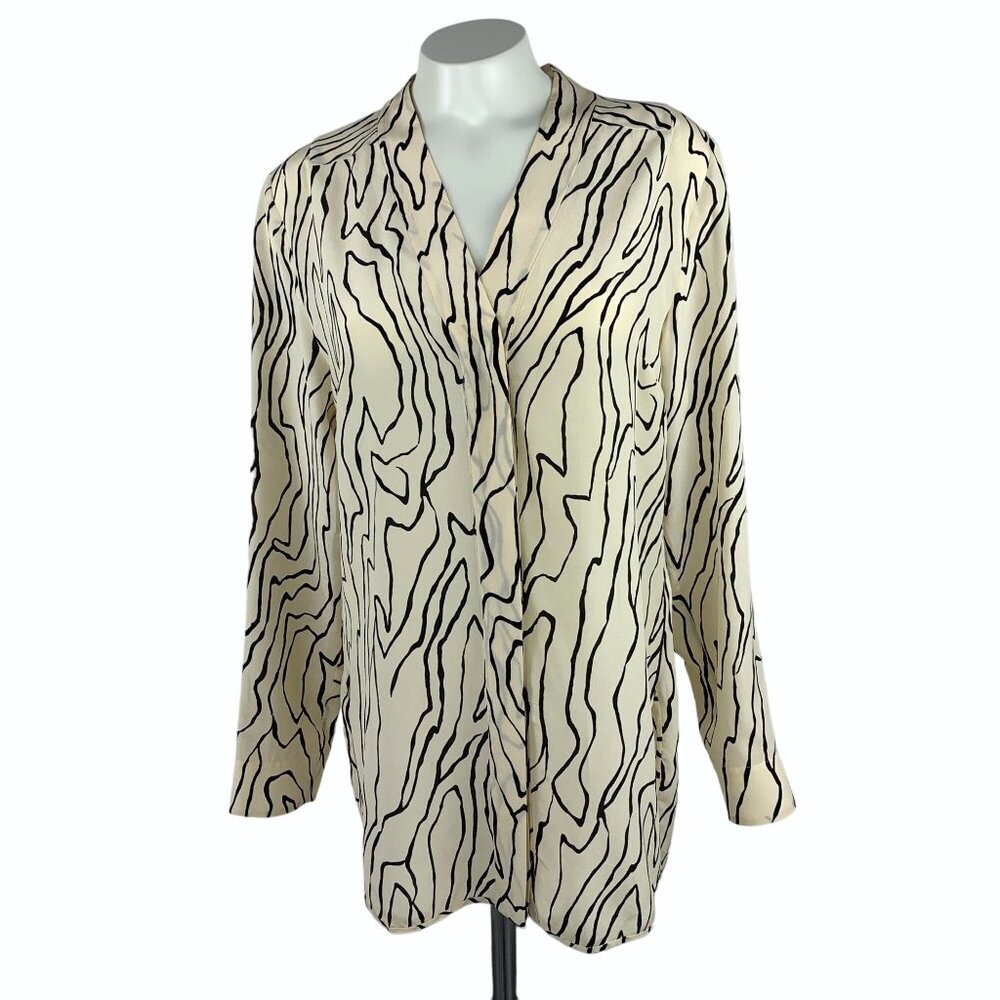 By Malene Birger Womens Silk Zebra Print Kanti Blouse Tunic Hi Low Hem Size 38 M